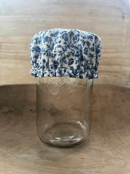 Hand Made 100% Cotton Jar Covers (Blue Floral)