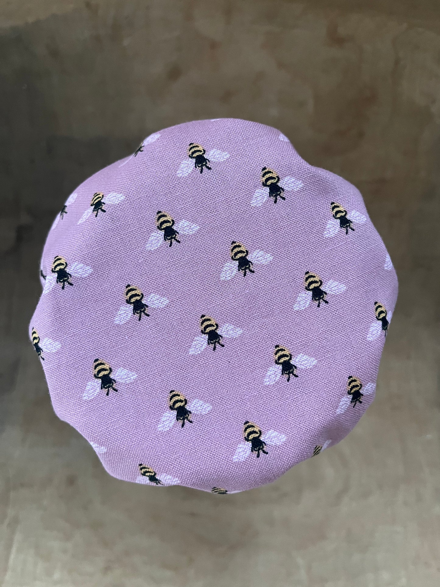 Hand Made 100% Cotton Jar Covers (Pink W/ Bees)